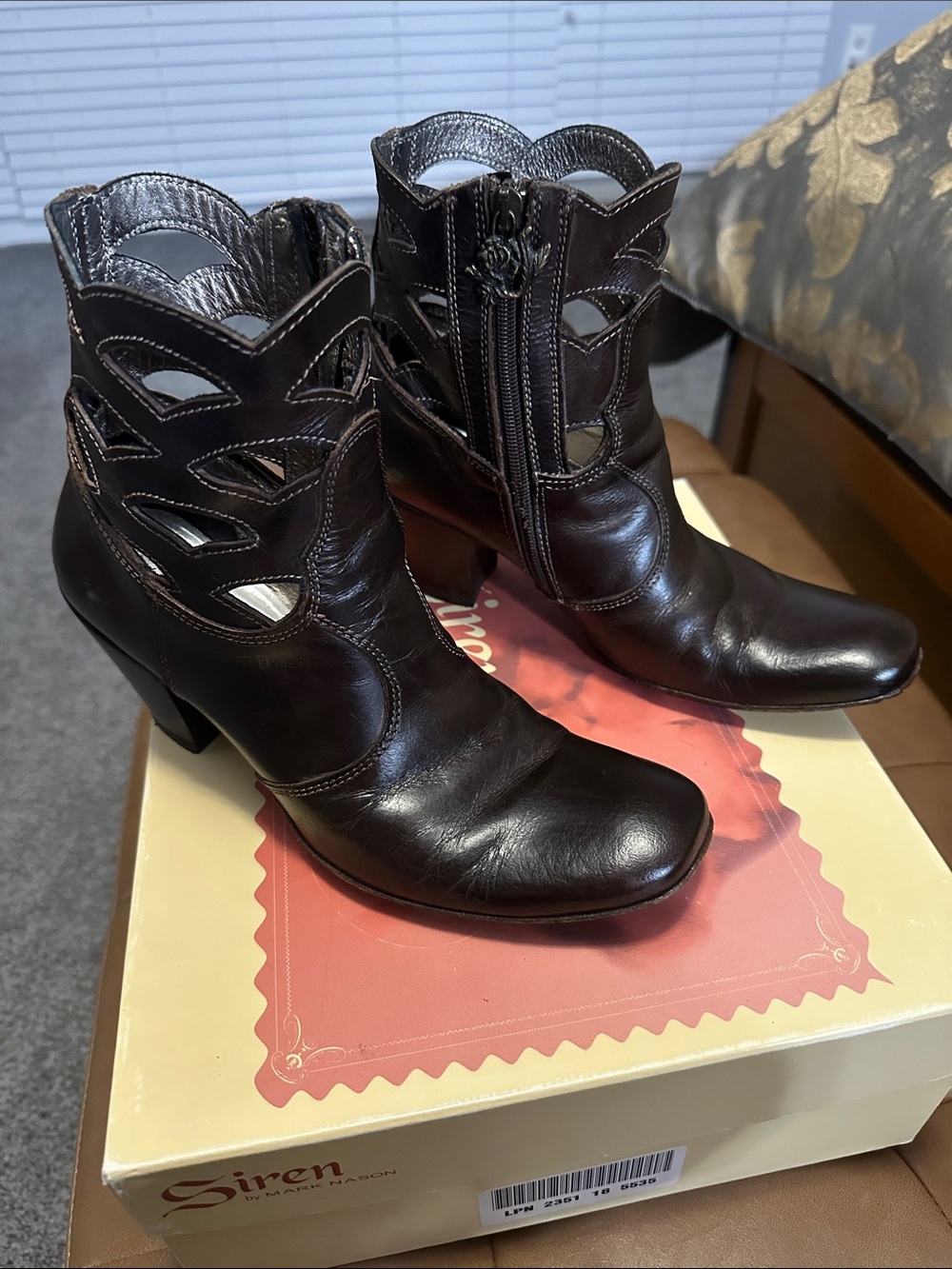 Chocolate brown Leather Cutout Ankle Boots